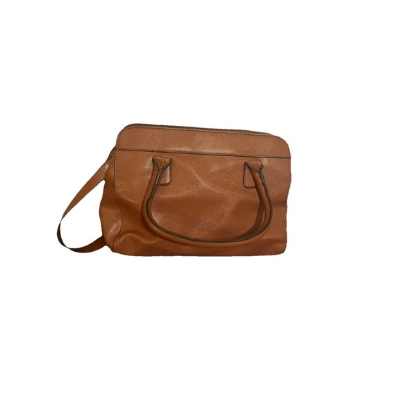 London Fog Tote Shopper Bag Cognac Brown Large Double Handle with Pockets Strap - Picture 6 of 16